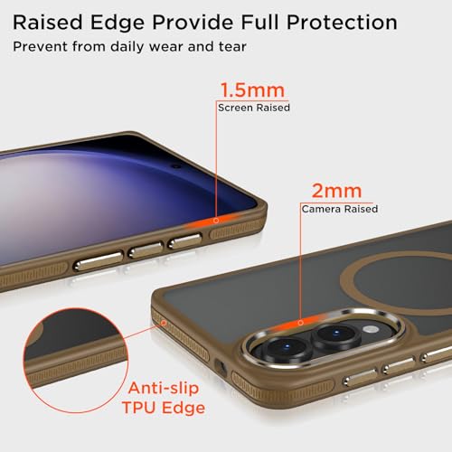 Image of MALEWOLF for Samsung Galaxy S25 Edge Case, Fits for Magsafe, Anti-Fingerprint Anti-Scratch Matte Cover, Color Hybrid Magnetic Cell Phone Case for Galaxy S25 Edge, Drop Resistant Protection (Brown)