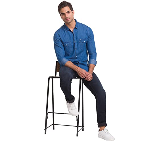 Image of Spykar Men Slim Fit Full Sleeves Shirt (Size: M)-MSH-02BBDS-335-Light Blue