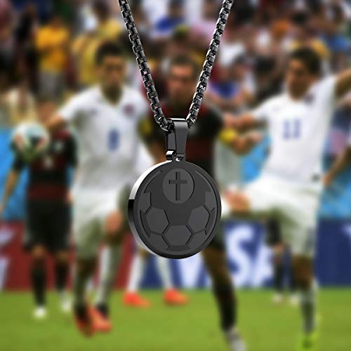 Phoenix Angela Jewelry Crafted Sports Pendant Necklace Baseball Football Soccer Basketball Volleyball Team Coach Gift Inspirational Pendant For Boys Girls Athletes Gifts (Soccer-Black) #TOP1