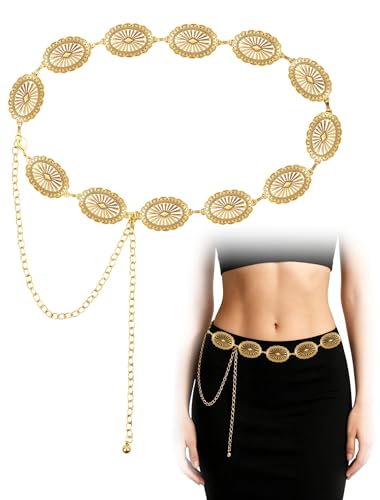 Zenstrp Western Chain Belt for Women: Adjustable Gold Boho Cowgirl Belt Fits 27-35 Waist for Jeans Dresses Country Concerts & Music Festivals