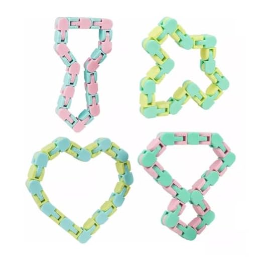 KEEYMENT Wacky Tracks Snap and Click Fidget Toys 24 Links 4 Pack for Kids Puzzles Toys Finger Snake for Stress Relief (4, Multicolor)
