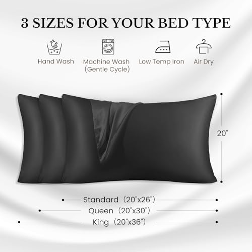 Image of THXSILK 25mm 100% Pure Mulberry 6A+ Silk Pillowcase for Hair & Skin with Zipper Closure, Gift Box, Cooling, Natural, Organic, Double Sided Silk Pillow Case (Black, Queen 20 inchx30 inch, 1pc)