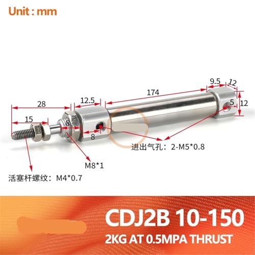 Cilindro de aire neumático mini CDJ2B con carrera de 150mm para proyectos mecánicos 3