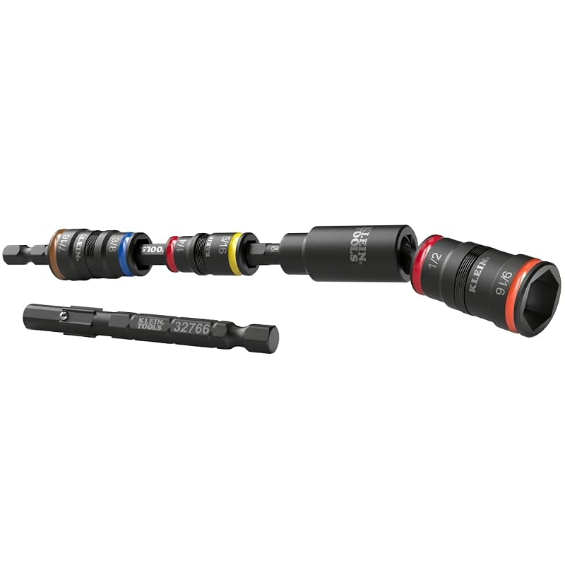 Jogo de Soquetes de Impacto KLEIN TOOLS 32984 com Adaptador Articulado, Cabeça com Giro de 25°, 6 Medidas SAE