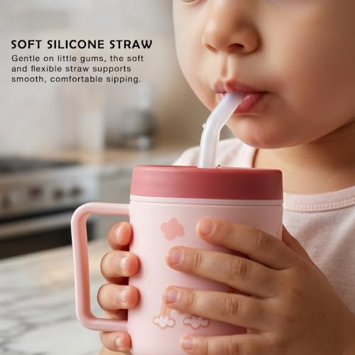 Image of BAYBEE Leak-Proof Sipper Bottle for Toddlers | BPA-Free Tritan Sipper Bottle with Straw for Babies with Double-Wall Insulation | Training Cup for Baby with Easy Clean & Easy-Grip for Kids (Pink)