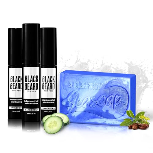 Blackbeard for Men Formula X Instant Mustache & Beard Color for Men & Seasoap Anti-Aging Bar Soap - 3 Pack Hypoallergenic Facial Hair Dye & 1 Pack Mens Soap - Temporary Beard Tint, Dark Brown