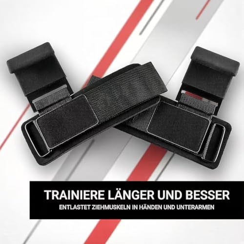 Foto von Power-Zughaken für Profis - Zughilfe mit Haken - Neopren & Klettverschluss - 2er Set - Powerlifting Zughilfen mit Metall-haken Fitness Bodybuilding Krafttraining Klimmzüge Muscle Ups