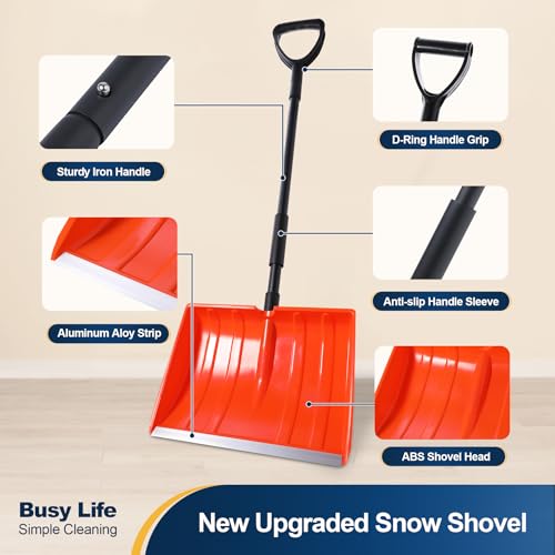 Yocada Snow Shovel for Driveway Home Garage Snow Removal Aluminum Strip with D-Grip Handle 48 inch Long Large Capacity Shovel for Garden Car Camping Outdoor Orange - Image 3