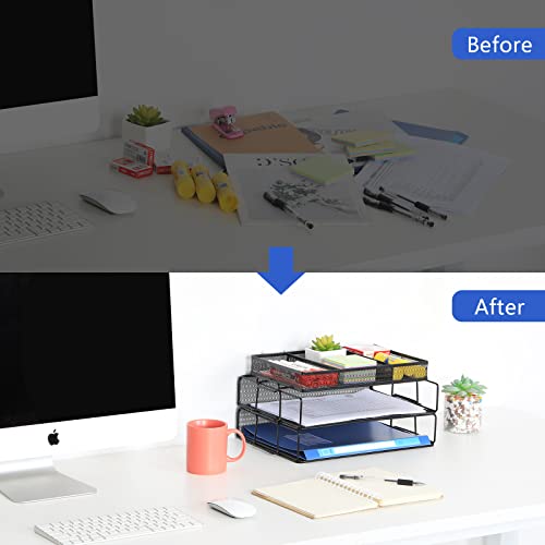 EasyPAG 3 Stück A4 Stapelbar Metall Büro Schreibtisch Organizer Dokumentenhalter Aktenablage Zeitschriftenhalter Briefablage Papier Magazin Organisator,Schwarz