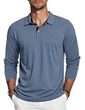 TARAINYA Herren Poloshirt Langarm Baumwolle mit Brusttasche Graublau 2XL