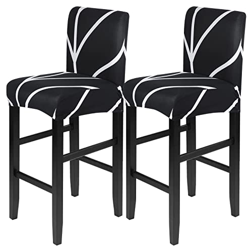 Image of SearchI Bar Stool Covers Set of 2, Stretch Washable Barstool Seat Covers, Counter Height Chair Covers for Kitchen Dining Room Cafe (Dark)