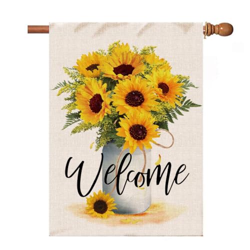 Hexagram Sunflower Summer Welcome Garden Flag 28x40 Inch