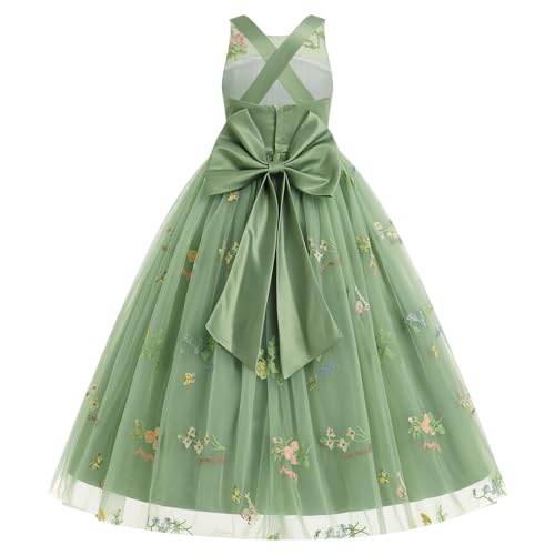 IBTOM CASTLE Toddlers Girl 3D Flower Feather Dress Embroidery Bridesmaid Birthday Dress Lace Tulle Party Dress Ball