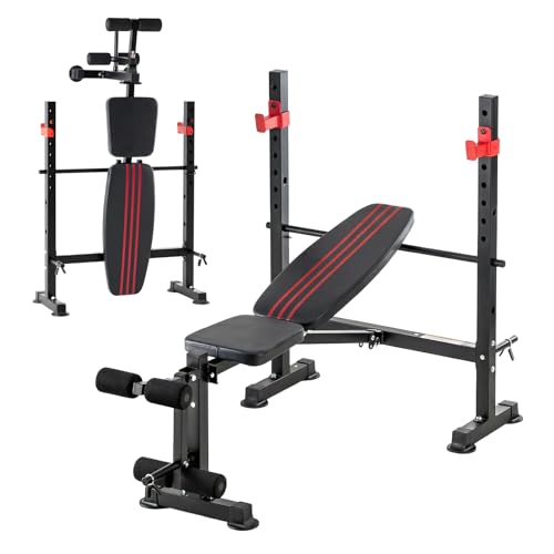 Image of NEWBULIG Adjustable Weight Bench Set, 650 LBS Foldable Bench Press | Heavy Duty Full Body Strength Training Set with Leg Extension & Curl, Barbell Rack, for Home Gym