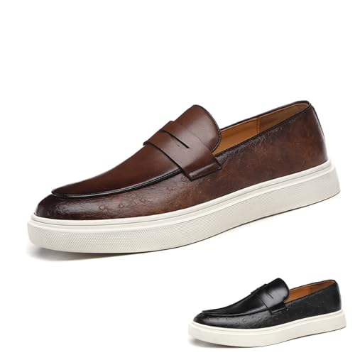 Men's Leather Platform Penny Loafers Fashion Round Toe Slip On Tuxedo Dress Shoes for Party Wedding Smoking Shoes
