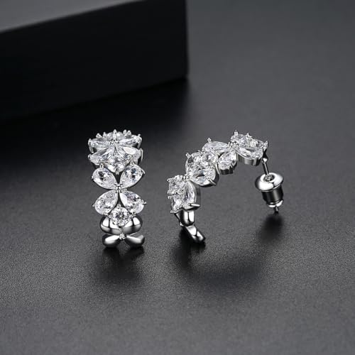 14K Gold Flower Moissanite Open Hoop Earrings, Modern Minimalist Design, Chic Accessory for Women4