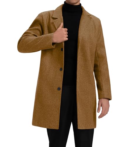 GLESTORE Mantel Herren Wintermantel Lang Trenchcoat Herrenmantel Winter Coat Men Khaki XXL