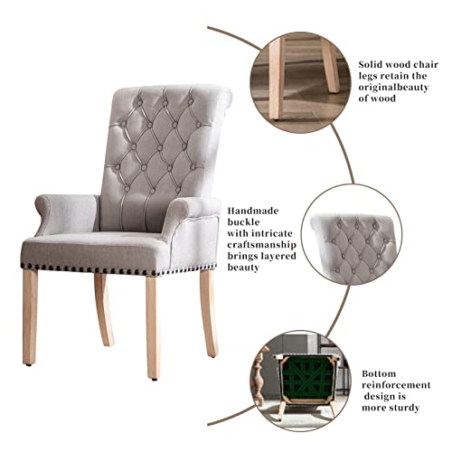 Restworld Fabric Arm Dining Chair,Tufted Upholstered High Back Nailed Trim With Untique Oak Wood Legs For Kitchen Restaurant Room Bedroom (Light Grey) #TOP3