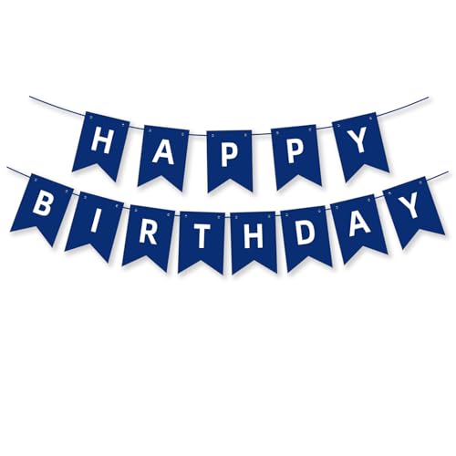 Happy Birthday Banner, Blue White Happy Birthday Decorations Birthday Sign for Birthday Party Backdrop Decor, Happy Birthdays Banners Bunting for Women Men Girl Boy Celebration Party Backdrops