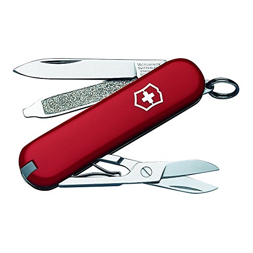Victorinox Classic SD Swiss Army Knife, Compact, 7 Functions, Swiss Made Pocket Knife with Small Blade, Screwdriver and Key Ring - Style Icon (Red)