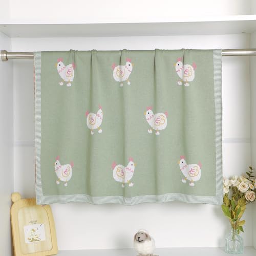 Image of mimixiong Baby Blanket Knit Receiving Boys Girls Blanket Soft Cotton Neutral Blanke for Swaddle Crib Stroller with Cute Sheep (Chicken-Green, 30x40 Inch (Pack of 1))