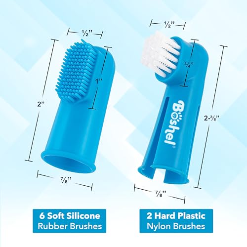 Boshel Finger Toothbrush for Dogs (8 pc) - Deep Teeth Cleaning Dog Tooth Brushing Kit for Finger, Silicone & Nylon Pet Tooth Brush, Best Dog Toothbrush, Large Breed Oral Dental Toothbrushes