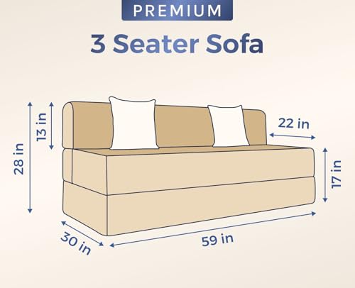 Image of uberlyfe Xtra High, Xtra Soft 3 Seater (5' x 6') Sofa Cum Bed | 1 Year Warranty | 17 inch Sofa Height | Queen Size Foldable Bed | Plush Laser Quilted Fabric | 2 Cushions Paisley Pattern | Deep Blue Color