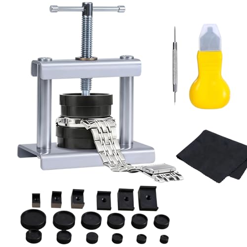 HXSYKJDM Watch Press Tool with 18 Dies Watch Back Closure Presser Heavy Duty Case Closer for Watch Battery Replacement Repair Kit with Cleaning Cloth