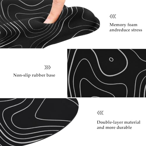 Image of EooCoo Ergonomic Mouse Pad with Wrist Support, Non-Slip Base Mouse Mat for Internet Cafe, Home & Office - Black Ripple