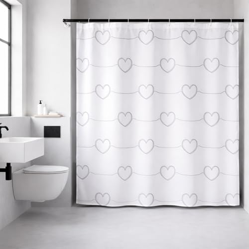 ANRO Duschvorhang Stoff Badvorhang Textil wasserabweisend Antischimmel Polyester Badewanne Vorhang Wasserdicht waschbar mit Ösen Duschvorhangringen Herz Schwarz 180 x 200 cm
