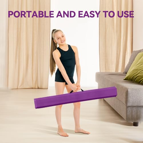 FINCOME Gymnastics Balance Beam Foldable 8ft Purple, Foam Gymnastic Beam for Kids 3-9, Balance Beam for Gymnastics Beginners Training, Suede Cover and Non-Slip Rubber Base Gymnastics Beam