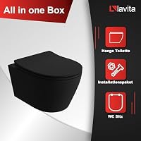 Lavita Duofix Basic Vorwandelement + Wand Tiefspül WC Brava Schwarz Tornado Spülsystem + WC Sitz mit Absenkautomatik + Bedienplatte Delta 25 Schwarzer Knopf Komplettset Unterputz Toilette WC – Ansicht 8