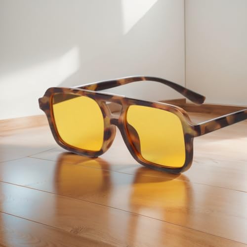 ADE WU Trendy Square Aviator Sunglasses for Women Vintage 70s Plastic Flat Aviator Style Sun Glasses3