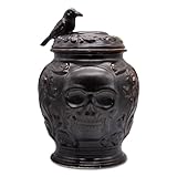 OrnamentallyYou Spooky Urn 8' Cookie Jar, Ceramic Gothic Halloween Kitchen Decoration