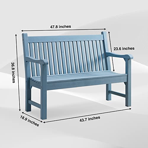 Psilvam Garden Bench, 2-Person Poly Lumber Patio Bench, All-Weather Outdoor Bench That Never Rot And Fade, Memorial Bench, Suit For Garden, Porch And Park(Blue) #TOP2