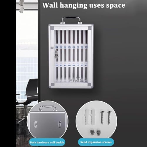 60-Slot Wall-Mounted Cell Phone Locker Cabinet, Durable Aluminum Alloy, Clear Pocket Storage Chart for Classroom & Office Mobile Device Safety, Dimensions: 393x210x633mm