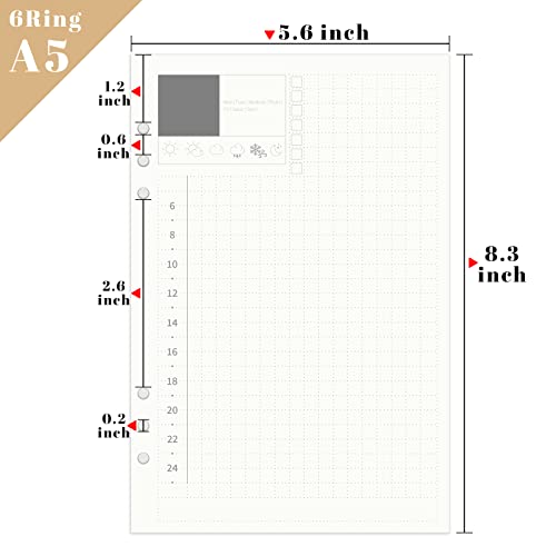 A5 Daily Planner Insert Refill Paper - 135 Sheets/270 Pages 6 Holes Punched Office College Filler Paper, 100Gsm White Loose-Leaf Binder Paper, 5.6" X 8.3" #TOP3