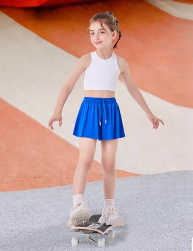 Hvididan Short Butterfly Girls 2 em 1 saia rodada com bolso para corrida atlética 3-14 anos, Azul, 9