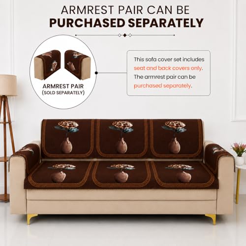 Image of Homerz Premium 'Luxe Series' Holland Velvet Sofa Cover | Smooth Finish | Anti-Skid Fleece Backing | Soft Touch Couch Protector for Living Room (Vase, 7 (3+2+2) Seater, Seat Cover with Backrest)