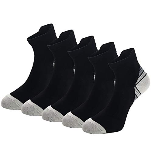 5 Pairs Compression Running Socks for Men & Women Arch Support Circulation & Recovery Plantar Fasciitis Socks for Running Flight Golf Sports Cycling Gym (UK 9-11 // EU 43-46, Grey - 5 Pairs)