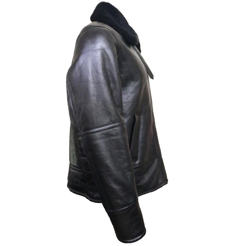 Black Raf Aviator Bomber Jacket - Black Real Shearling Flight Pilot B3 Bomber Winter Jacket For Men4