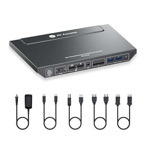 AV Access Dockingstation mit KVM Switch für Laptop & Desktop, 100W Aufladung, 4K@60Hz Dual Monitor HDMI, 3xUSB 3.0, USB-C, 1G Ethernet, EDID Support,