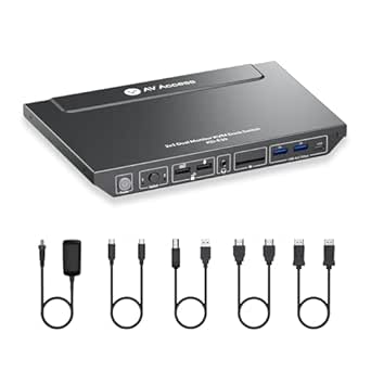 AV Access Dual Monitor KVM Switch Docking Station for 2 Computers, 4K@60Hz, USB-C Charging, Ethernet, 11-in-1 Ports