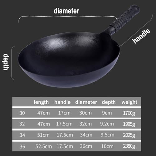 Wok de hierro fundido negro, hecho a mano, sin recubrimiento miniatura 2