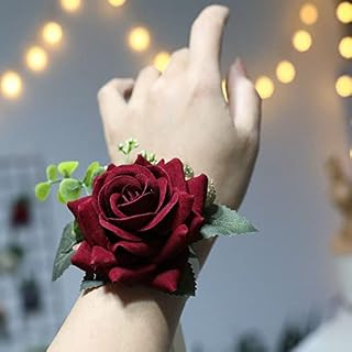 Set Corsage Wristlet Band Wrist Corsage for Prom Red Bridesmaids Wrist Corsage Fabric Rose Decor Bride Wedding Accessories Ornament Party Decoration Prom Artificial (Color : E)