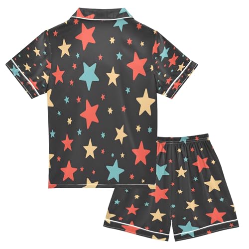 senya Pajama Sets Silky Button Down Nightwear Sleepwear Size 5-14 Years Red Yellow Stars2