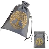 CREATCABIN 2 x Samt Aufbewahrungstasche Für Tarotkarten Beutel Kordelzug Tarotkarten Würfeldeck Halter Beutel Grauer Lebensbaum Weiche Schmuckverpackungsbeutel Für Kristalle Hexerei 13x18cm