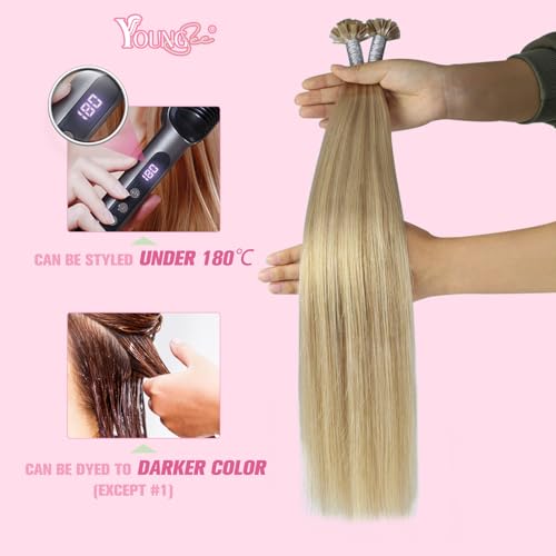 Image of YoungSee K Tip Hair Extensions Human Hair Blonde Highlight Ktip Human Hair Extensions Golden Blonde Highlight 14inch 50s /50g
