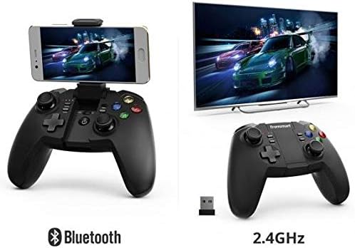 Tronsmart Mars G02 controller connected via Bluetooth to a smartphone and via 2.4GHz USB receiver to a television
