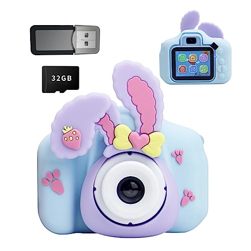HD Digital Video Kids Camera,Christmas Birthday Gifts for Girls Age 3-9yr,Cute Portable Little Girls/Boys Gifts Kids Camera Toys for 3-12 Year Old Boys/Girls，Selfie Camera for Kids（Purple-Rabbit）